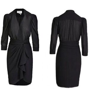 BA&SH Isee Wrap-Effect Stretch-Crepe Black Mini Dress Size Large